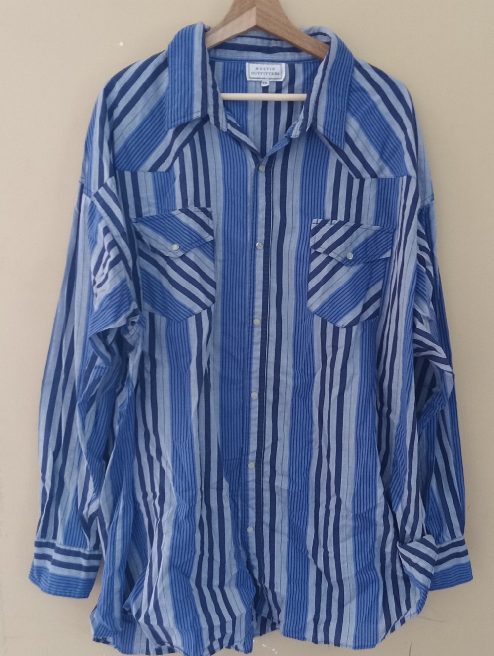 Men's Blue Striped Western Casual Button Down Shirt Sz 3XL